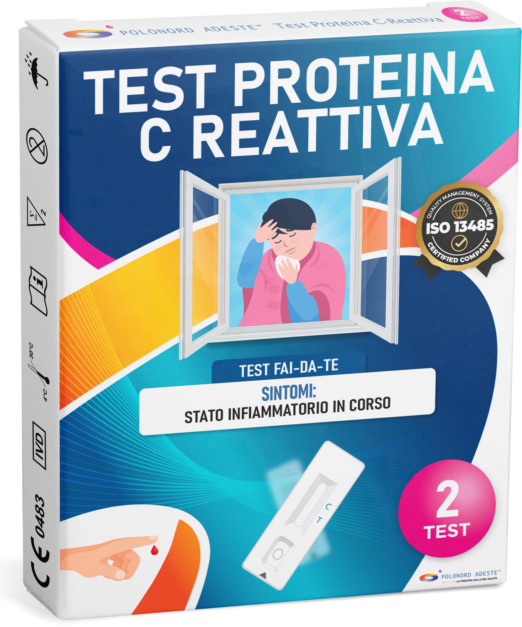 TEST PROTEINA C-REATTIVA (CRP) Adeste - Rapido fai da te per la rilevazione di malattie infettive batteriche e stati infiammatori. Confezione da 2 test