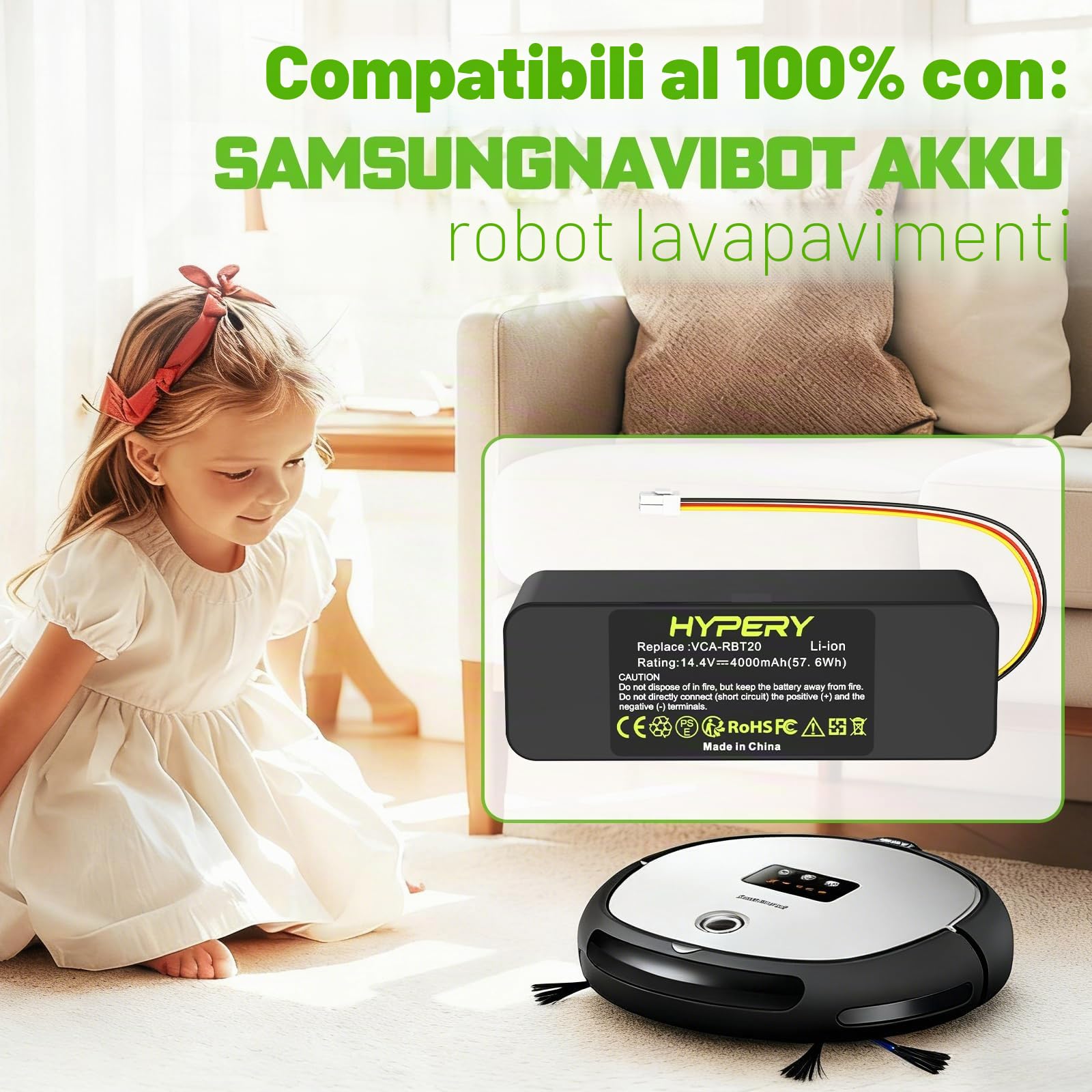 Batteria di ricambio agli ioni di litio da 14,4 V 4000 mAh, compatibile con Samsung Navibot VCA-RBT20 SR8855 SR8730 SR8845 SR8825 SR8850 SR8750 DJ96-00113C DJ96-0083C DJ96-0136B