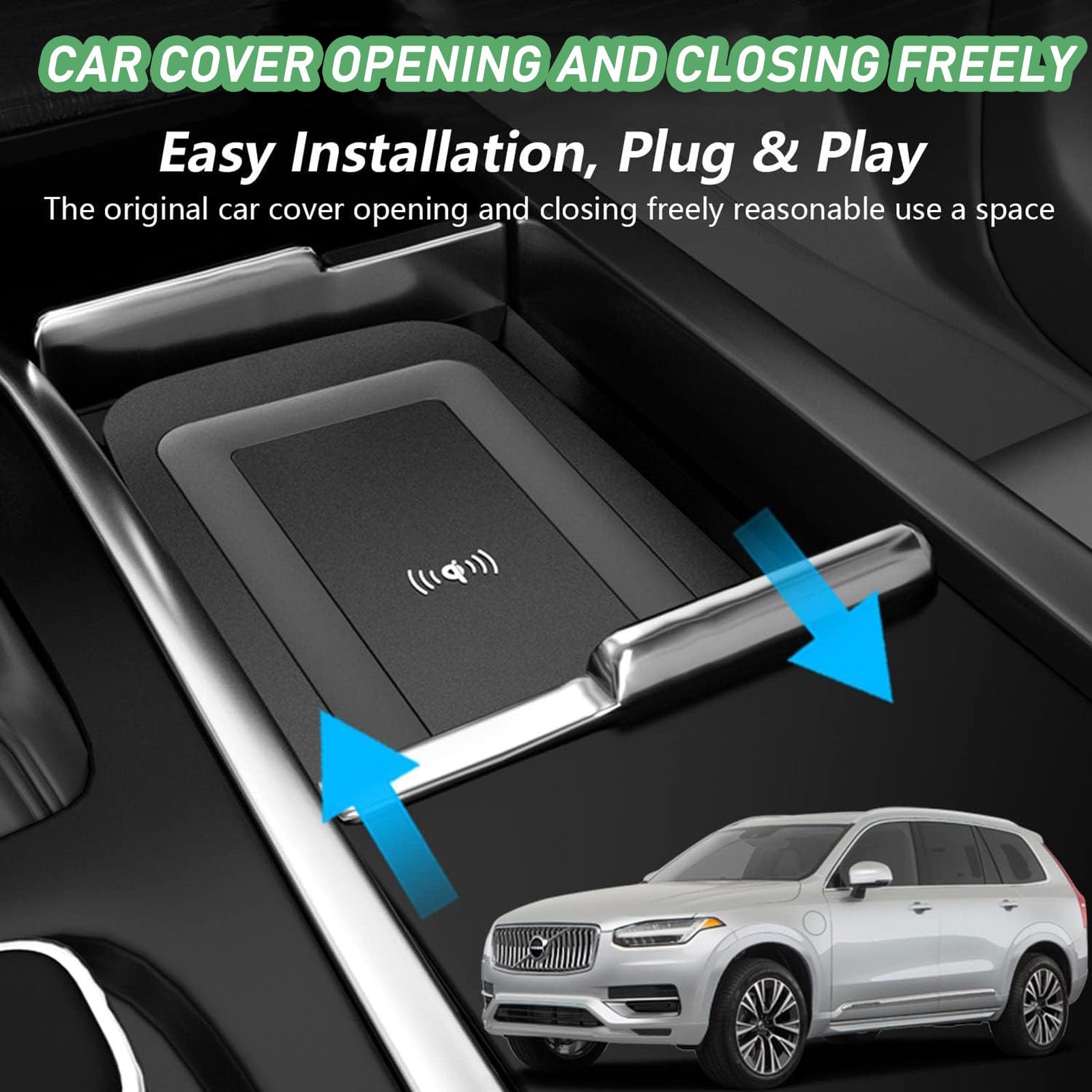 Caricatore Wireless Auto per Volvo S60 Xc60 V60 S90 V90 Xc90 (2015-2024) Tutti I Modelli con Sistema Di Raffreddamento A Doppio Canale D'Aria 15w Fast Charge Accessori Di Aggiornamento