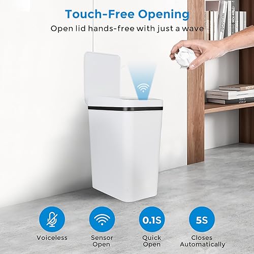 Miniatura 2 de XJISUYD Paquete de 2 cubos de basura automáticos para baño con tapa y 40 bolsas de basura, cubo de basura de baño sin contacto, cubo de basura