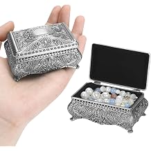Small Vintage Metal Jewelry Gift Box for Women Antique Silver | Floral Engraving, Antique Treasure Trinket Storage Chest, for Rings Earring Necklace, Vanity Keepsake Holder decor