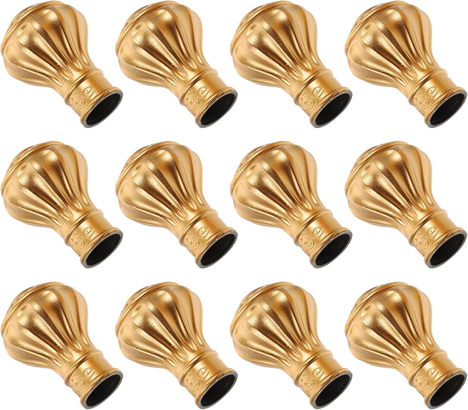 12pcs Aluminum Alloy Roman Curtain Rod Finials with Plastic Six-Leaf Design, Ivory White Black Rose Gold Colors, Window Rod Ends for Drapery Hardware Set