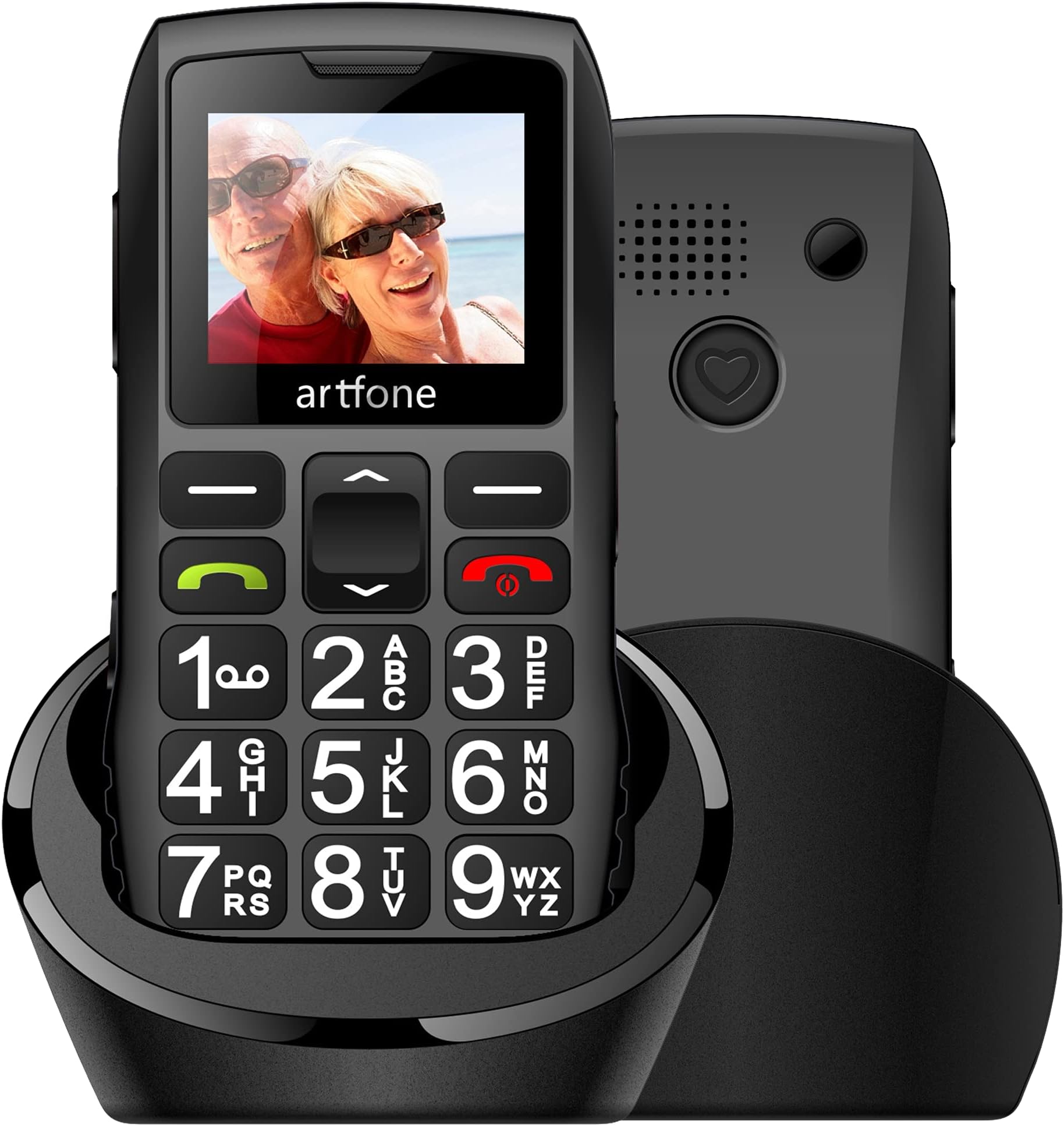 artfone C1+ Big Button Mobile Phone for Elderly丨SIM Free Senior Mobile Phones with Charging Dock丨SOS Button丨Time Reporting丨Easy to Use Basic Mobile Phones丨Speed Dial丨FM丨Torch丨Bluetooth丨USB-C - Black