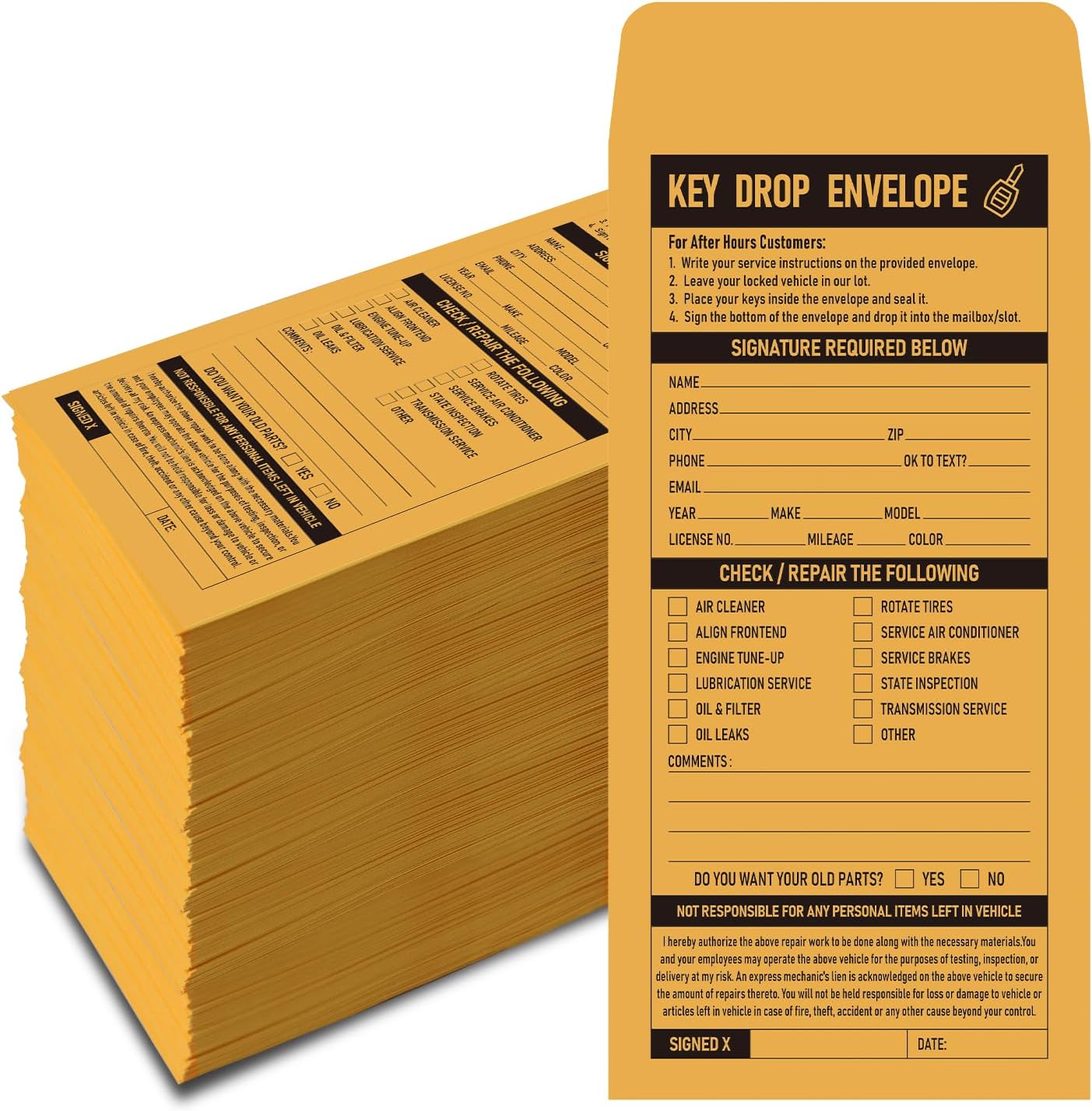 1000 Pcs Key Drop Envelopes for Overnight or Early Birds, 4-1/8x9-1/2 Inch Key Envelopes for Auto Shop Supplies or Automotive Supplies(Classic)