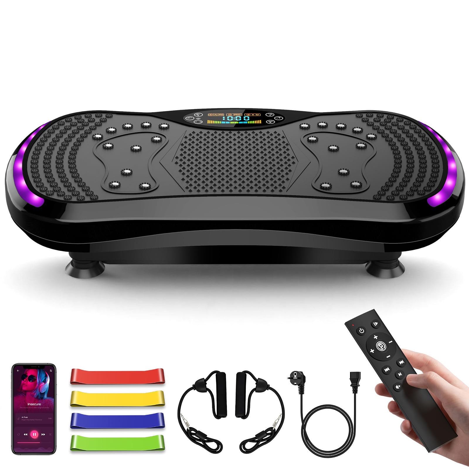 Vibrationsplatte Vibration Plate mit 200 Intensitätsstufen, 9 Trainingsprogrammen, Bluetooth, Rüttelplatte Sport für Zuhause bis 200 kg belastbar zur Lymphdrainage und Abnehmen