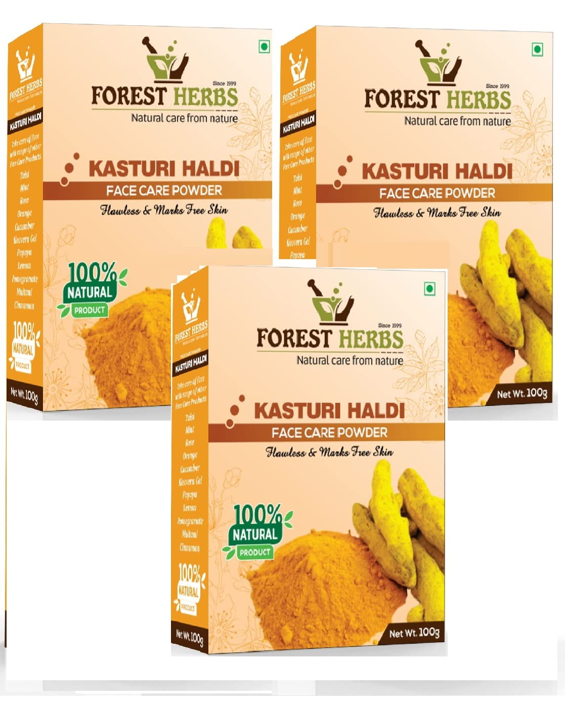 The Forest Herbs Natural Care From Nature Organic Pure Kasturi Manjal Wild Turmeric Powder (Amba Haldi) for Skin Whitening 300Gms