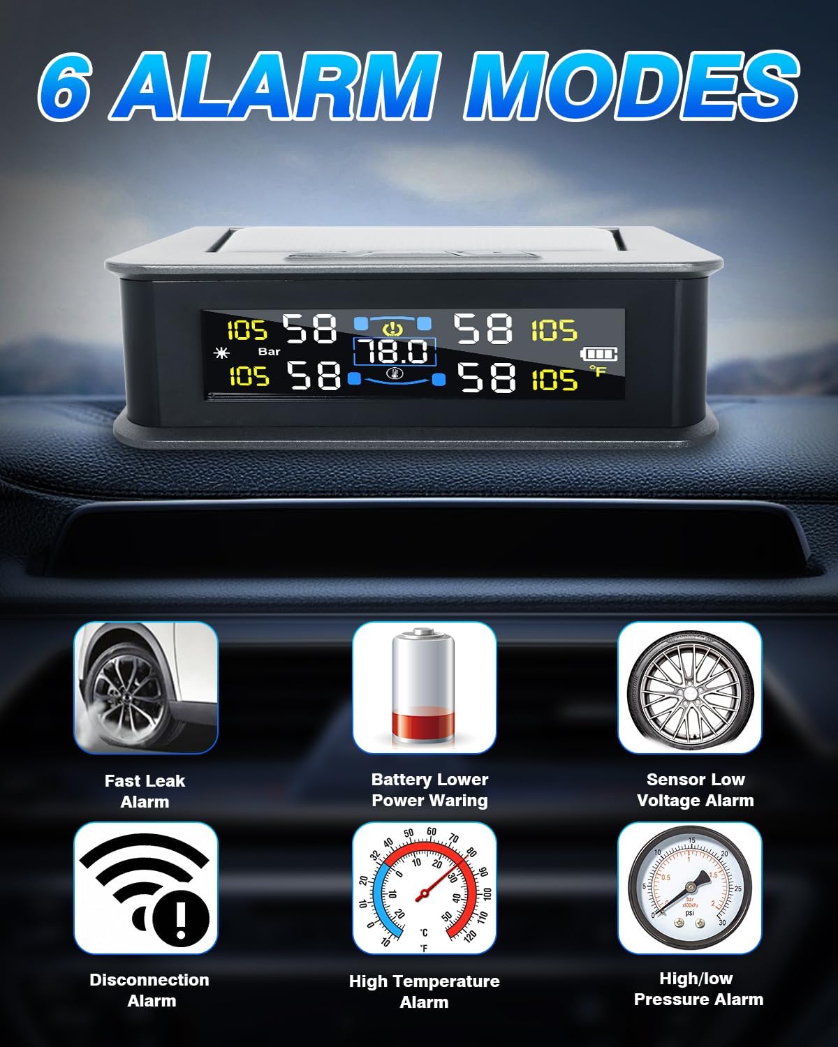 4-Wheel RV Tire Pressure Monitoring System, TPMS Set of 4 Sensors