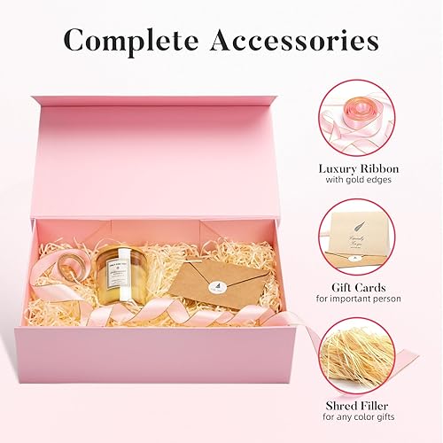Miniatura 5 de LIFELUM Caja de regalo de Pascua rosa, 1 paquete de 13.8 x 8.5 x 4.5 pulgadas, caja de regalo de boda grande con tapa magnética para regalos con