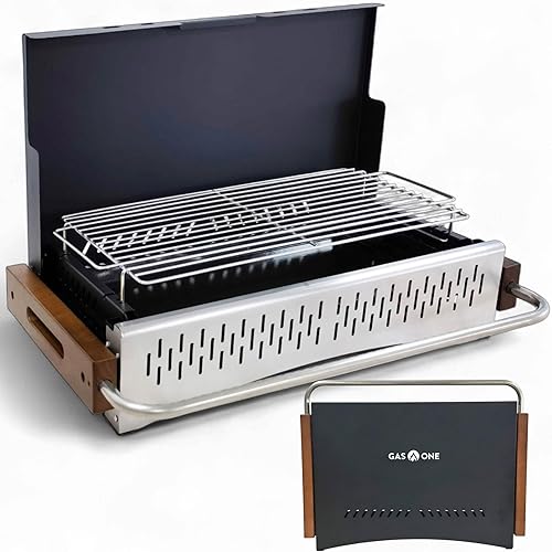 Miniatura 1 de GasOne XL - Parrilla de carbón portátil  24.5 x 18.5 pulgadas plegable con tapa  Ahumador de carbón ligero y compacto para campamento, jardín,
