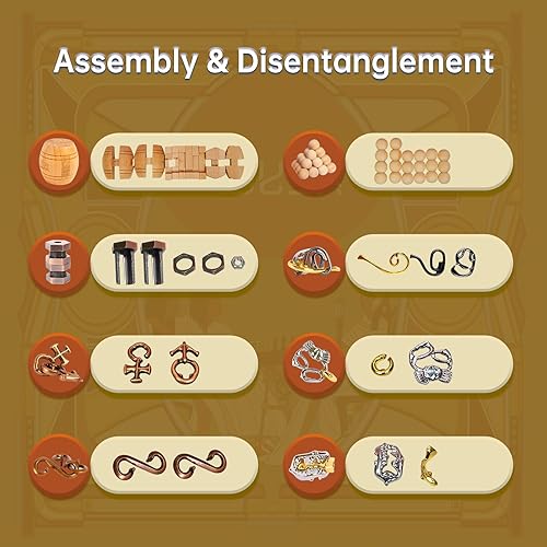 Miniatura 3 de 8 piezas IQ Logic Training Brain Teaser rompecabezas para adultos y niños, juegos familiares, recuerdos de fiesta, café, tiempo desafiante, montaje