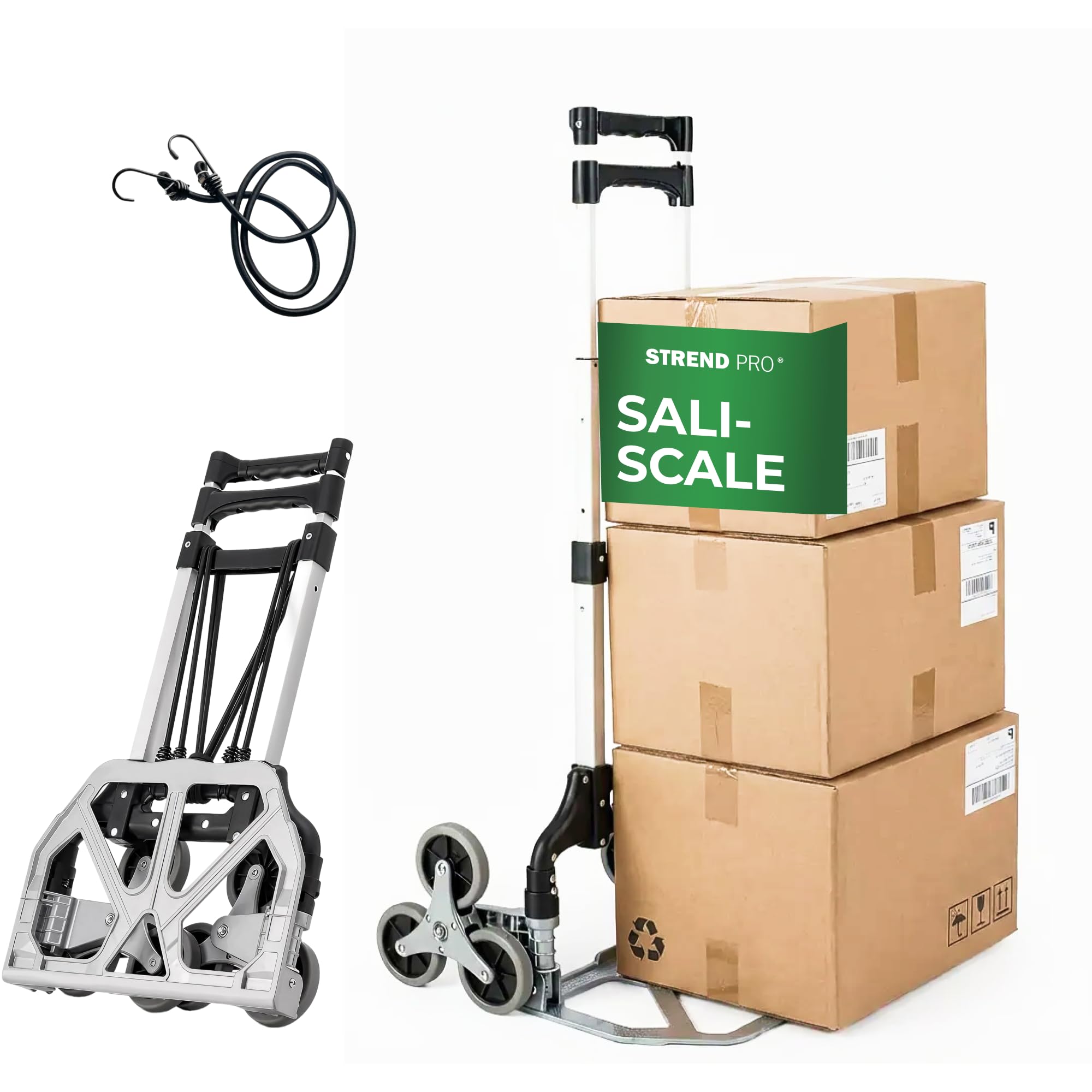 STREND PRO Carrello Saliscale 80kg | Carrello Pieghevole Per Scale con Sistema a 3 Ruote | Robusto Carrello Trasportatore per Scale & Gradini | Carrello a Mano Regolabile in Altezza & Compatto