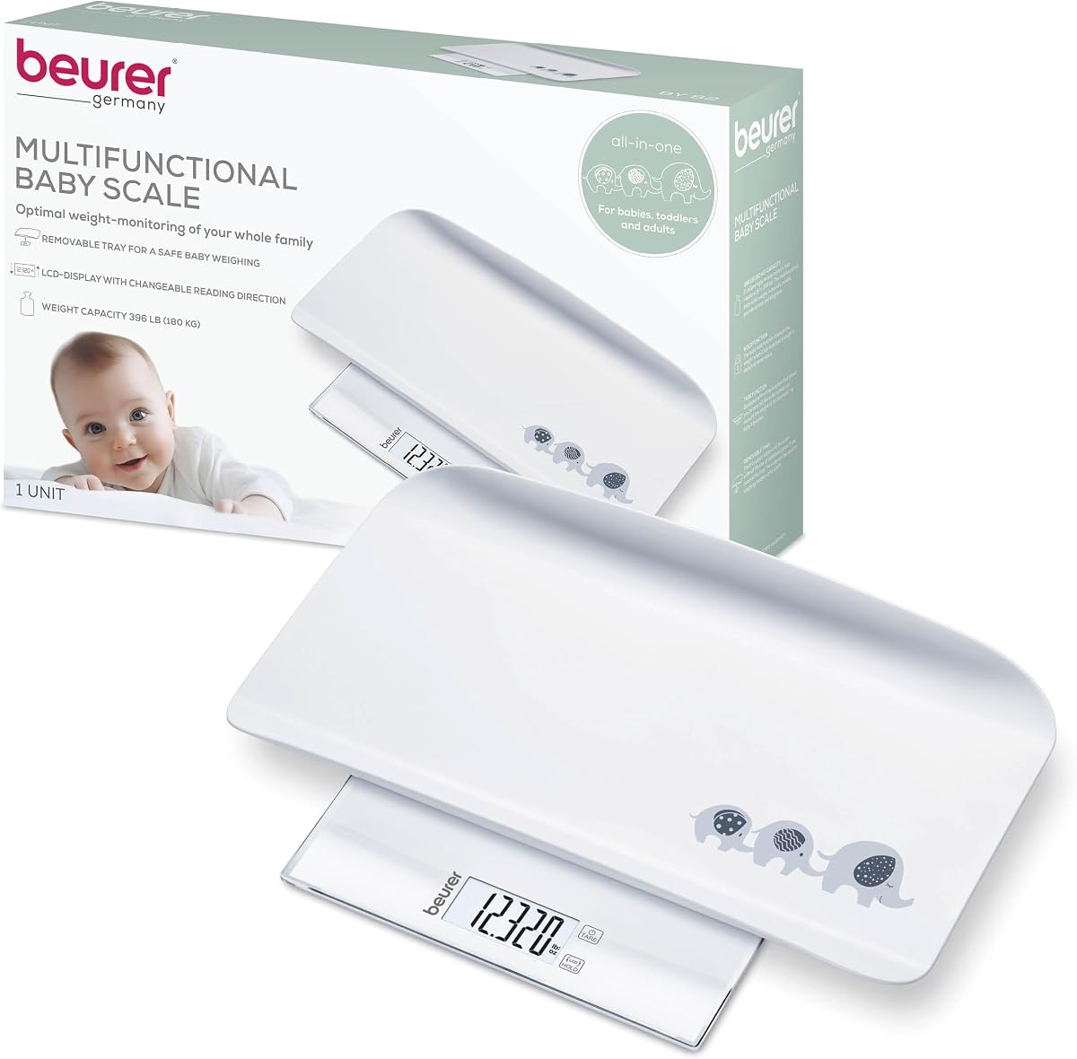 BY82 Multifunctional Baby Scale for Babies, Pets, Kids, & Adults up to 396lbs, Measures in 4 Units with Backlit Digital Display & Hold Function for Accuracy, Pet Scale for Cats and Dogs