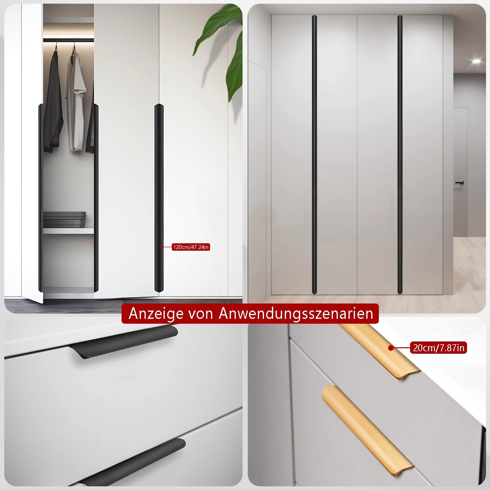 Schrankgriffe 4er Set L:12/15/20/30/40/60/80/100/120cm Moebelgriffleiste Aluminium Türgriffe Schubladen Griffe Schickes Design Für Eine Moderne Und Funktionale Einrichtung(Kaschmirgrau,L:80cm)