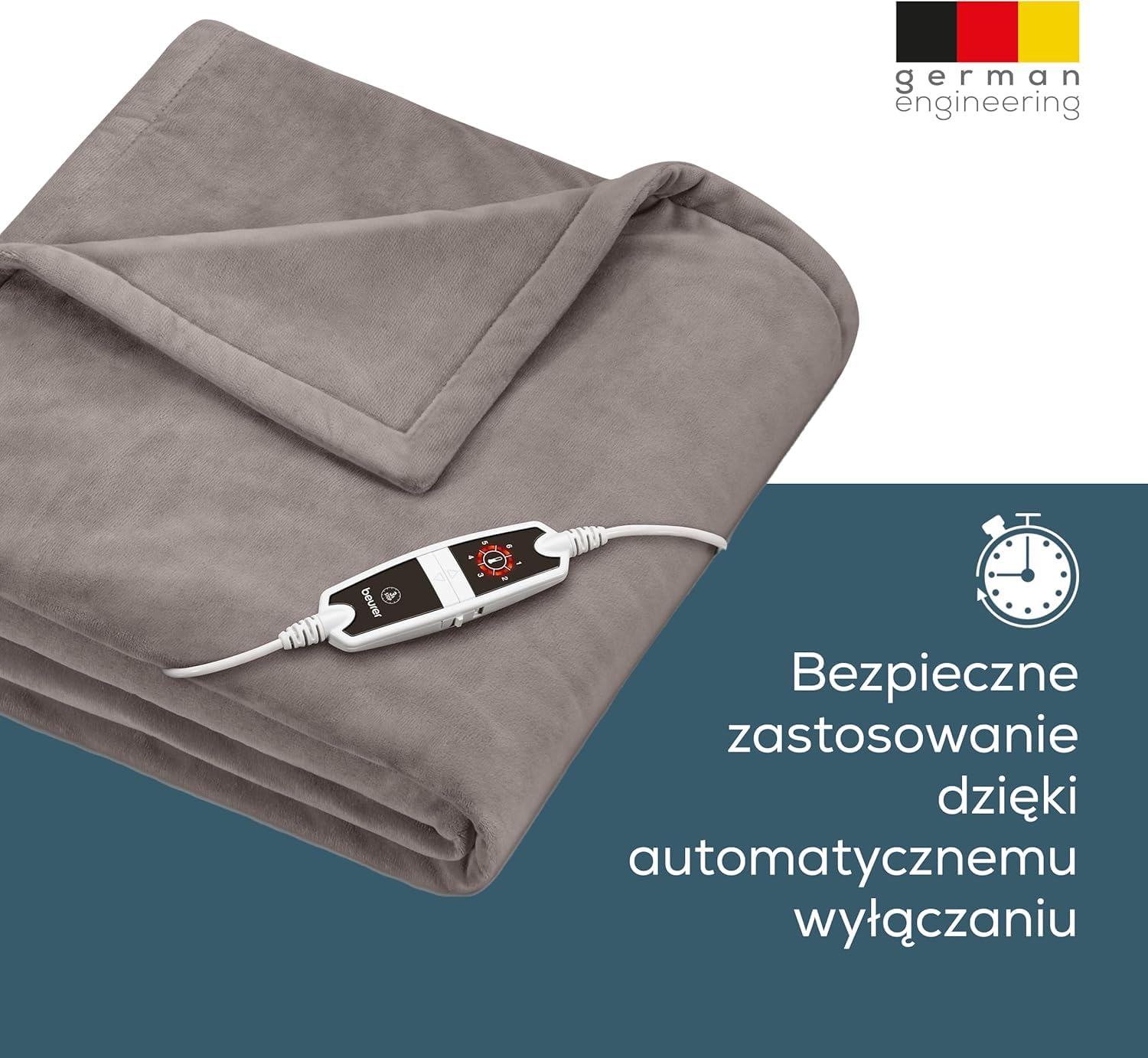 Beurer HD 150 XXL Taupe koc grzewczy, elektryczny koc z automatycznym wyłączaniem, 200 x 150 cm, 6 ustawień temperatury, możliwość prania w pralce, przytulny koc o wyglądzie futra, beżowy / brązowy