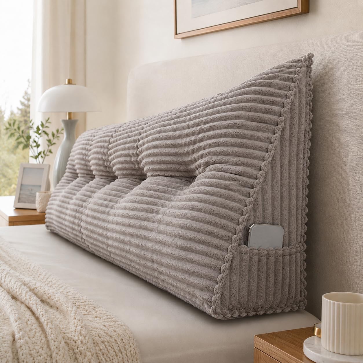 AZMAHT Headboard Cushion, Corduroy Wedge Backrest Pillow for Bed And Sofa