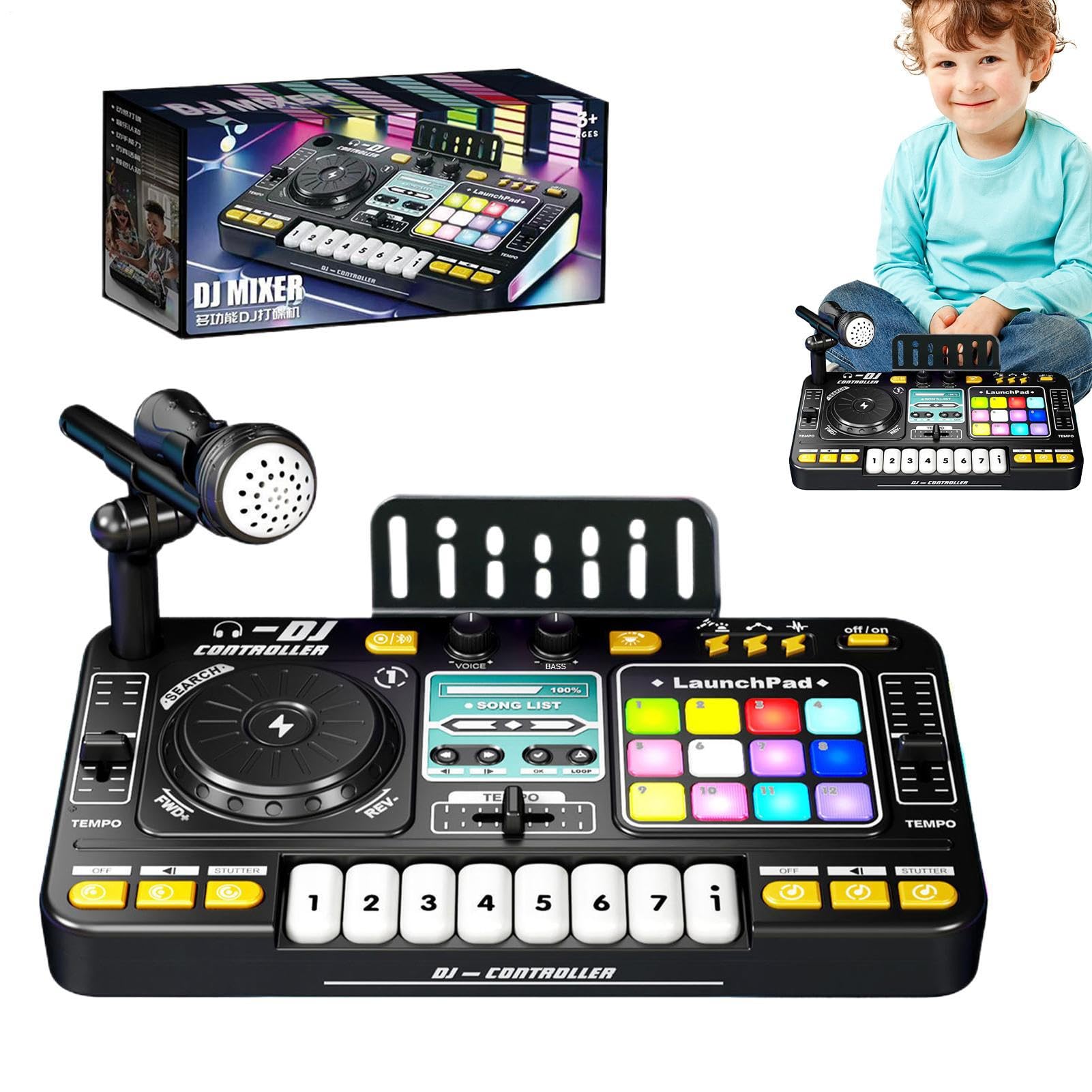 Piano DJ para Niños - Teclado De Mezclador De Juguetes, Consola De Música | Mesa De Audio Eléctrica Iluminada para Viajes, Musical De Carga USB con Micrófono Y Efectos De Sonido para El Aprend