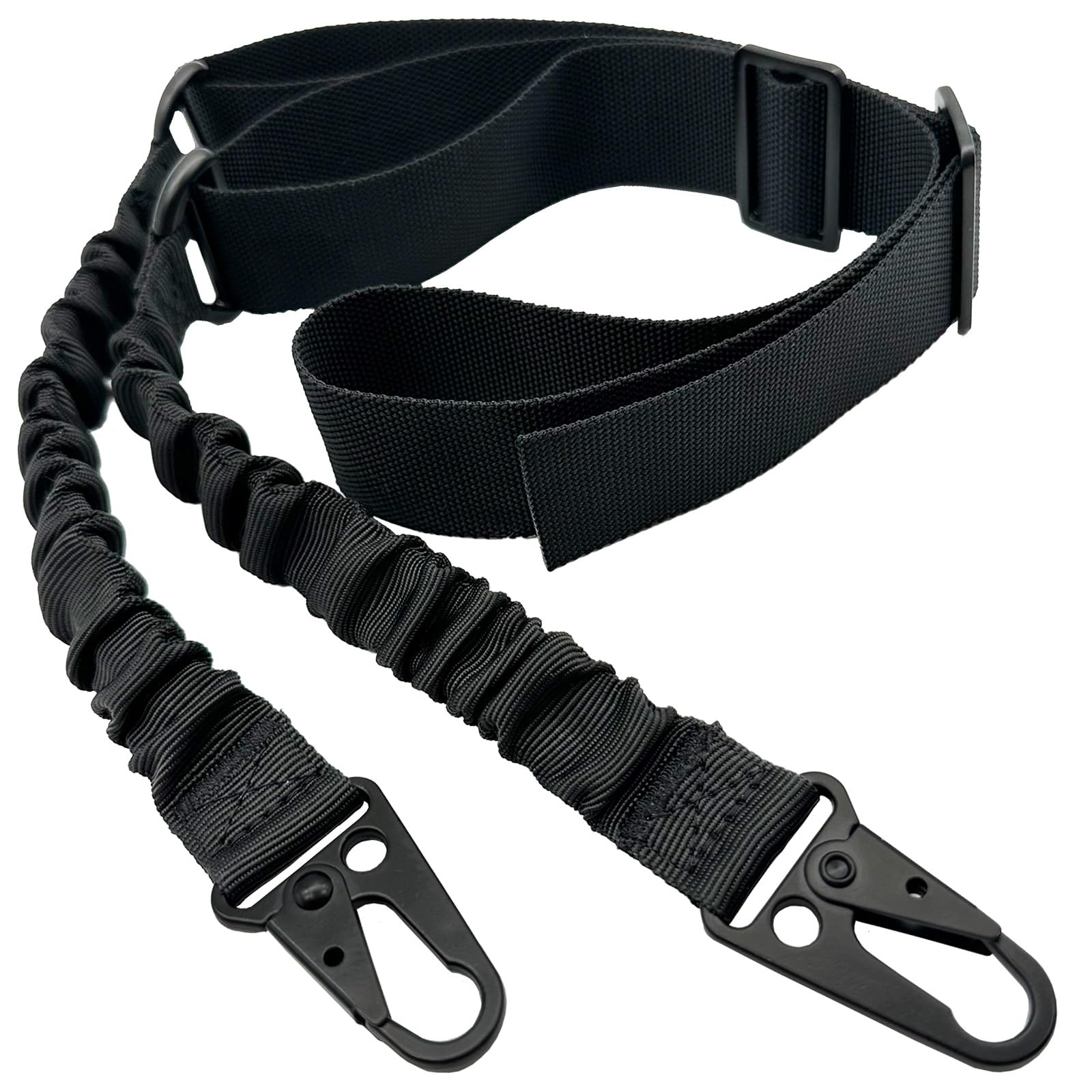 GGYOU Two Point Sling Strap with Hooks, 1.5 inch Webbing Sling with All-Metal Fittings (Black)