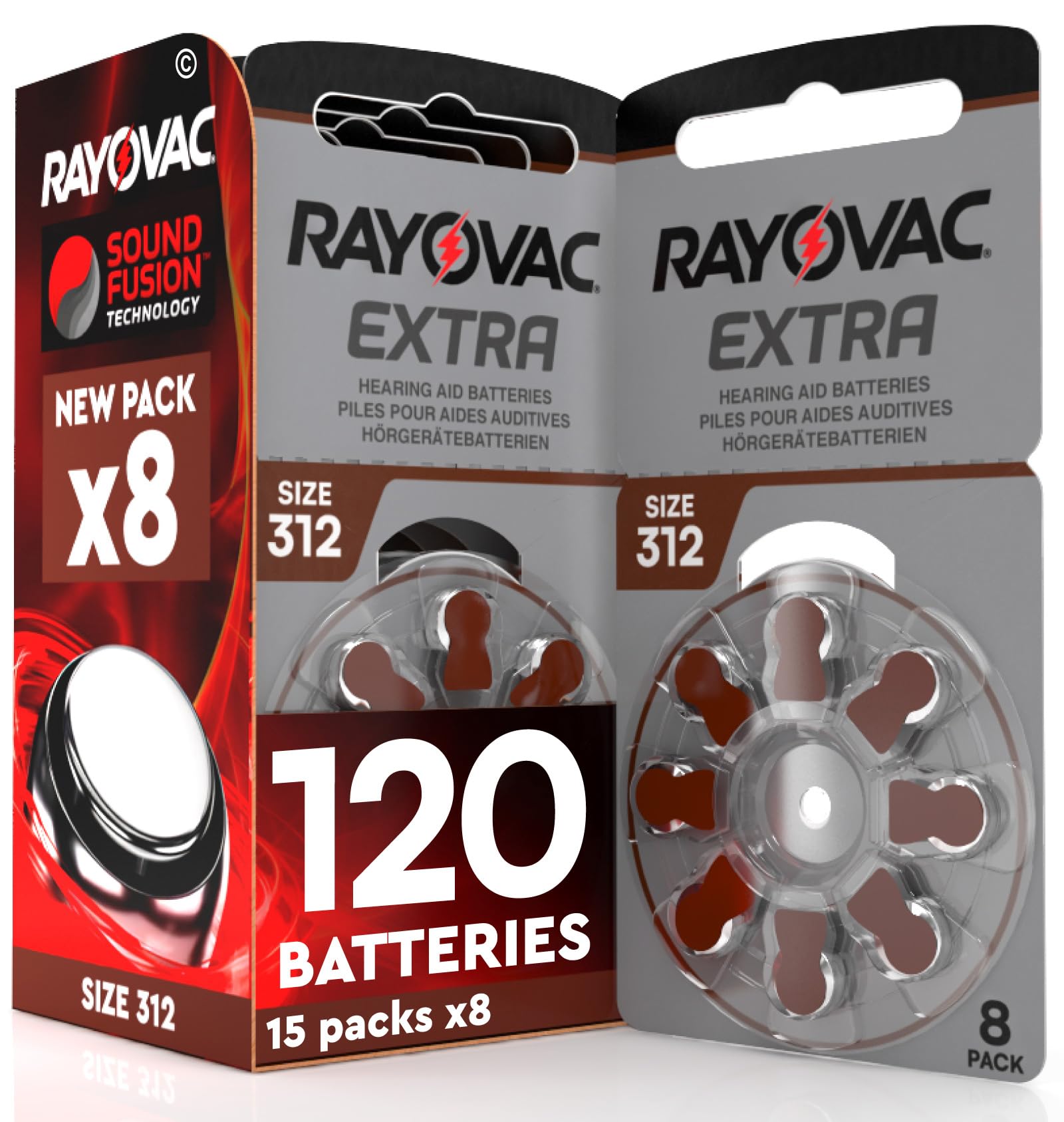 120 baterii do słuchawek dousznych Rayovac Extra Size 312 PR41 (brązowe) - 15 blistrów po 8 baterii