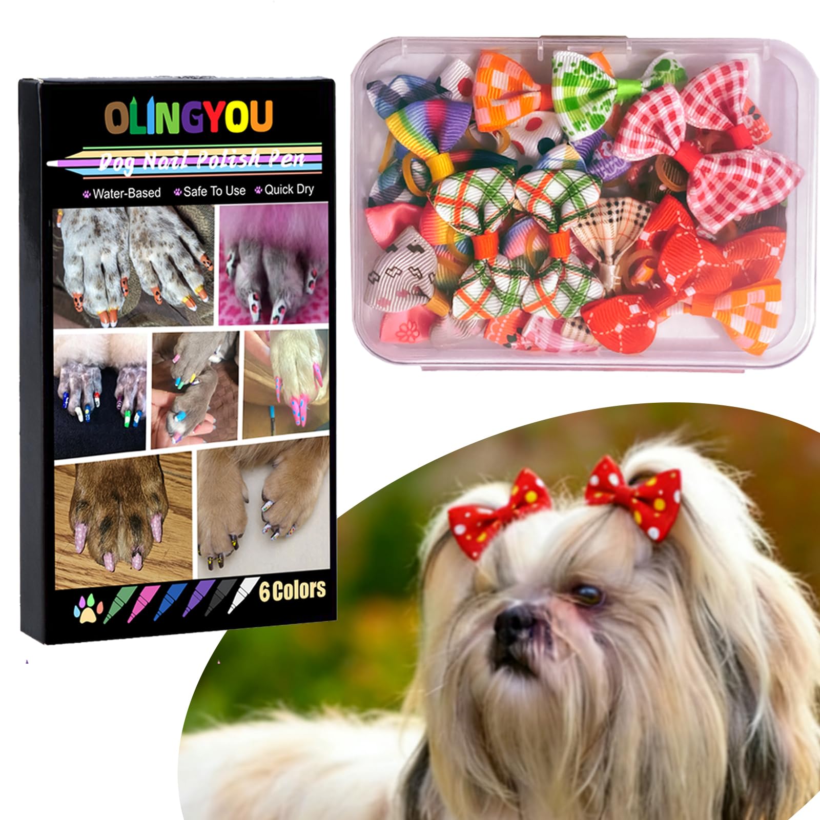 50% Off OLINGYOU Dog Nail Art Pens + Free Bow Set - Image 1