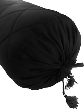 Saffron Black Quilted Bolster Pillowcase - Yoga Massage Round Quilted Bolster Cover for Bed Sofa Chair Couch Lounge Cotton 8 Diameter x 26 Long (17 cm Diameter x 66 cm Long) Removable Cover