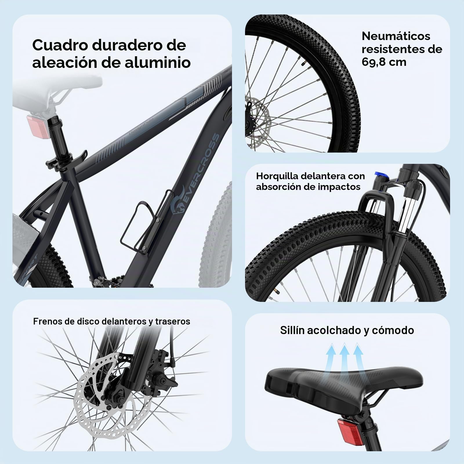 EVERCROSS Bicicleta de Montaña para Adultos, Bicicleta de 26/27.5 Pulgadas/700C, Sistema de 21/16 Velocidades, Cuadro de Aluminio, Bici Carretera Todoterreno con Frenos de Disco, Carga Máx.150 kg