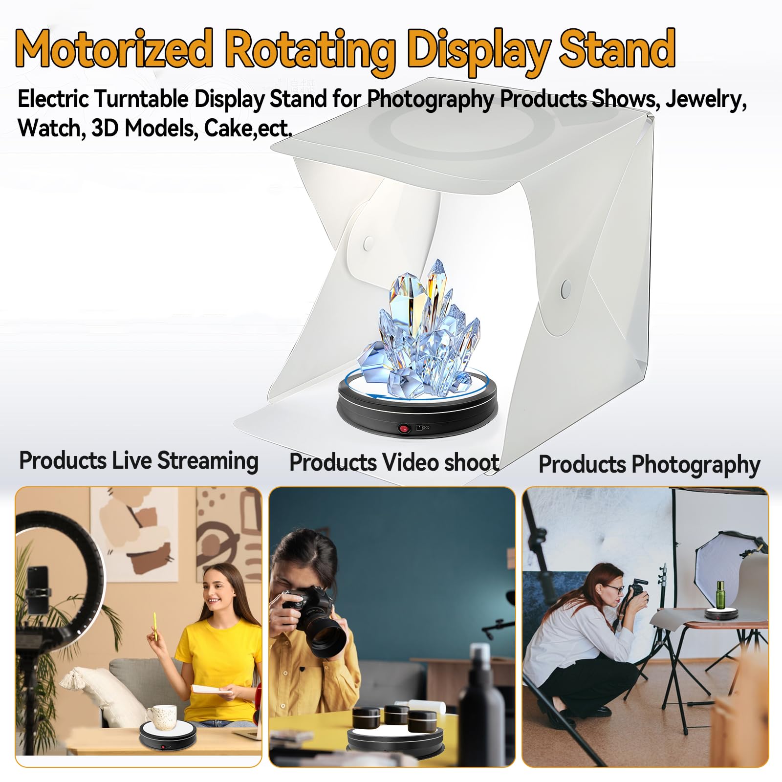 Platine tournante électrique motorisée rotative, support d'affichage à 360° avec LED 3 couleurs, platine tournante de photographie à télécommande direction réglable, vitesse pour affichage de