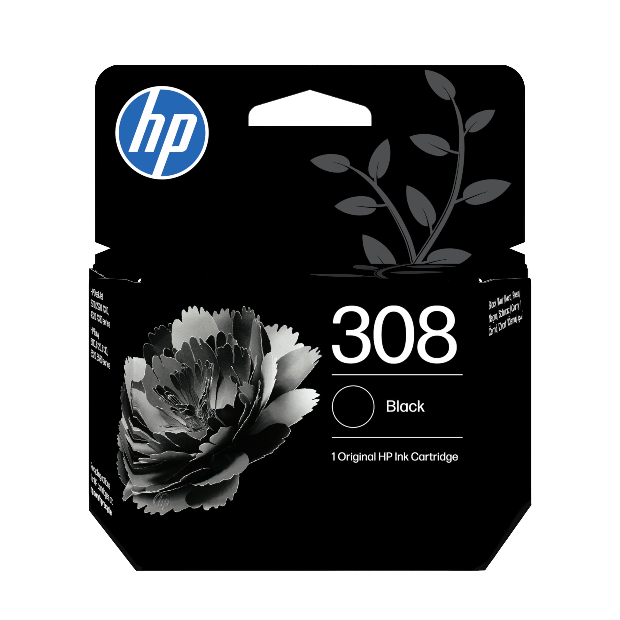 HP 308 Nero, 7FP21UE, Cartuccia Originale da 160 Pagine, Compatibile con Stampanti Envy 6110e, 6120e, 6122e, 6130e, 6132e, 6520e, 6530e, 6532e