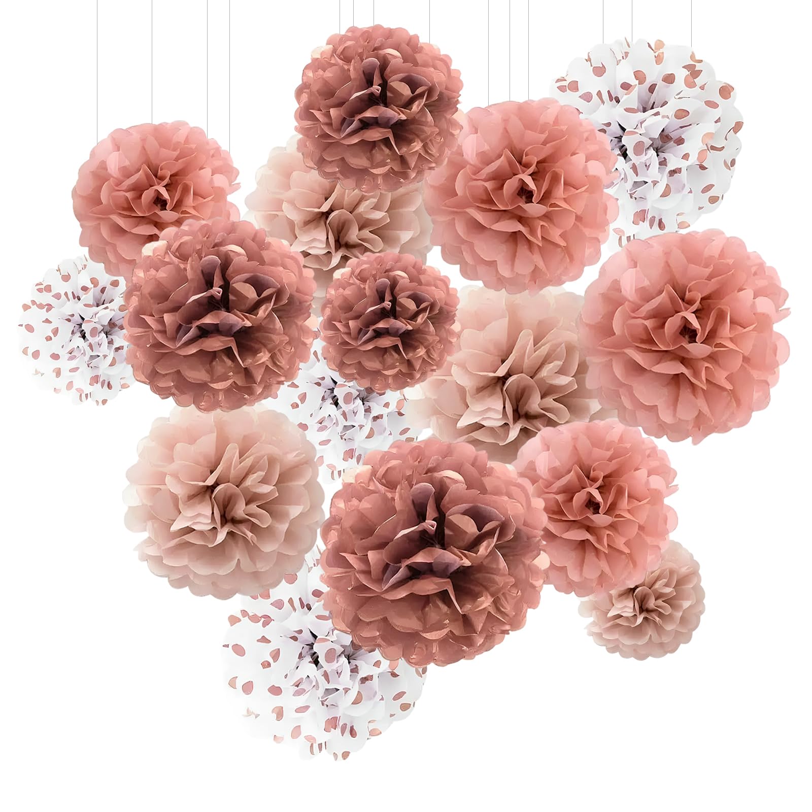 Rthynti Coffee, Wine Red, Light Khaki, Polka Dot Gold Rose Gold Tissue Paper Pompoms, 16Pcs Rose Gold Burnt Coral Tissue Paper Pom Poms, Paper Flower For Wedding Birthday Party