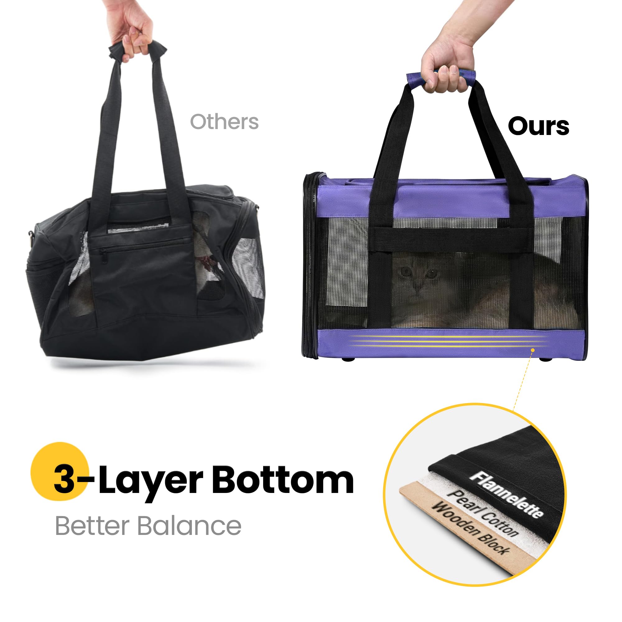 Hitchy Sac De Transport Chat/Sac De Transport Chien pour Chats, Petits Chiens, Chatons Ou Chiots, Souple et Pliable avec Tapis en Laine pour Voyage en Voiture et Train Violet (M)