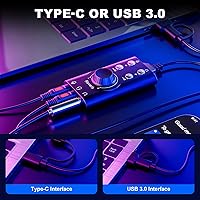 Vista 5 de Facmogu Cambiador de voz con múltiples efectos de sonido, USB 3.0/Tipo-C a 0.138 in Jack Game Cambiador de voz, dispositivo virtual 7.1 de sonido