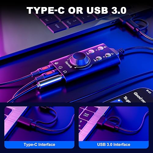 Miniatura 5 de Facmogu Cambiador de voz con múltiples efectos de sonido, USB 3.0/Tipo-C a 0.138 in Jack Game Cambiador de voz, dispositivo virtual 7.1 de sonido