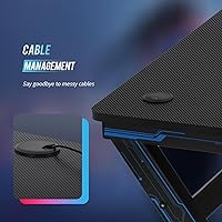 Vista 51 de PayLessHere Mesa de juego de 39 pulgadas Azul Escritorio para computadora en forma de Z con marco de acero, gancho para auriculares, pies