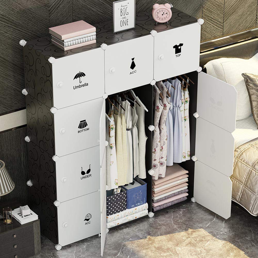 BAKAJI Modularer Kleiderschrank Würfeln, 2 Türen, Kleiderständer, Möbel, Legierter Stahl Harz, Weiß, 12 Cubi