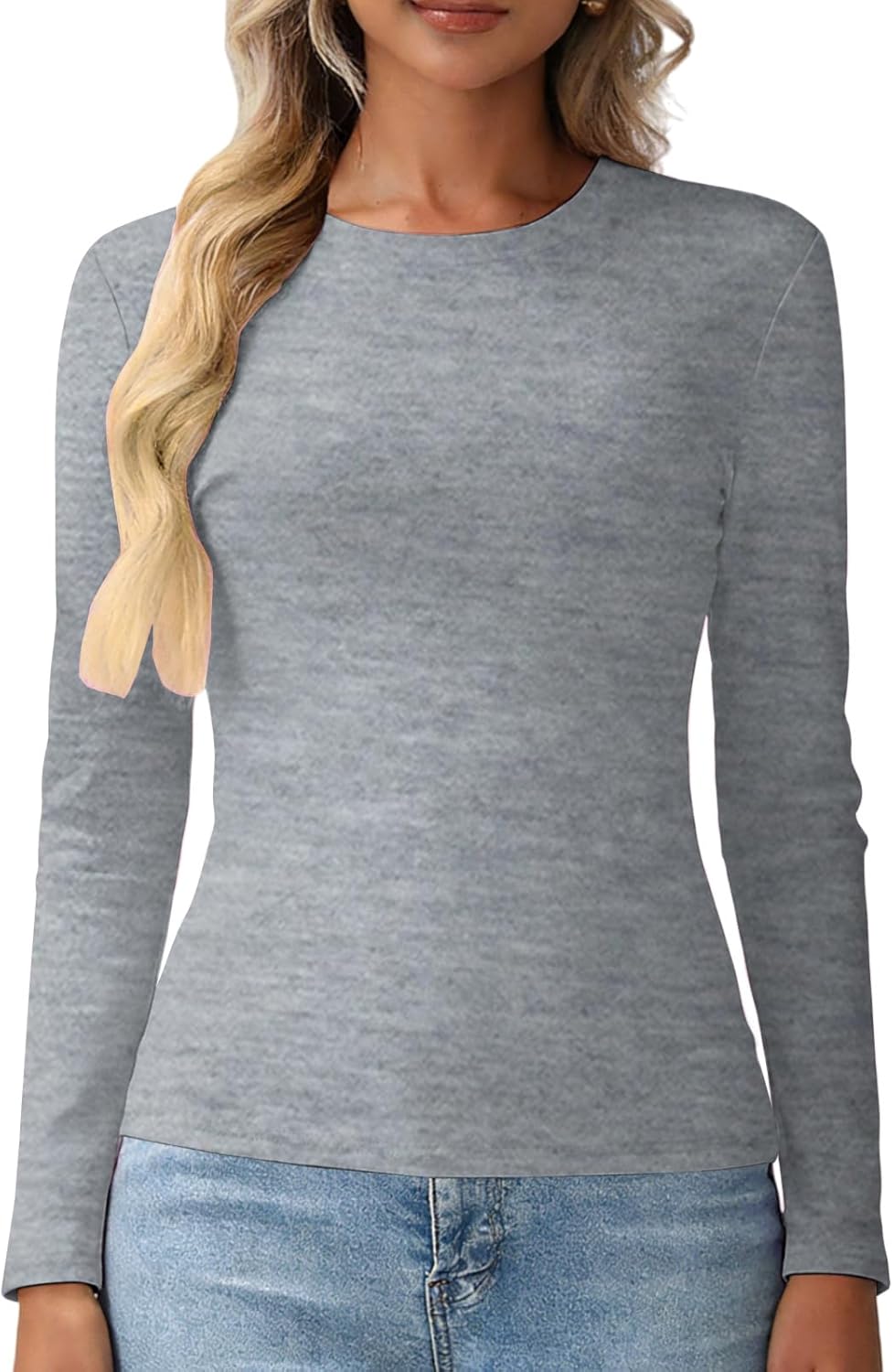 Women's Cotton Long Sleeve T Shirt Slim Fit Crewneck Basic Tee Shirts Tops Casual Soft Layering Undershirts - Image 4