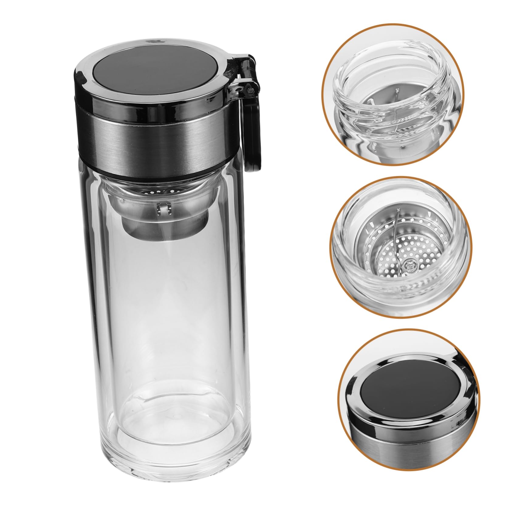 Luxshiny Doppelwandiger Glasbecher mit Henkel und Siebdeckel 240ml Teesiebbecher aus Glas für Büro und Unterwegs Tea Infuser Glass