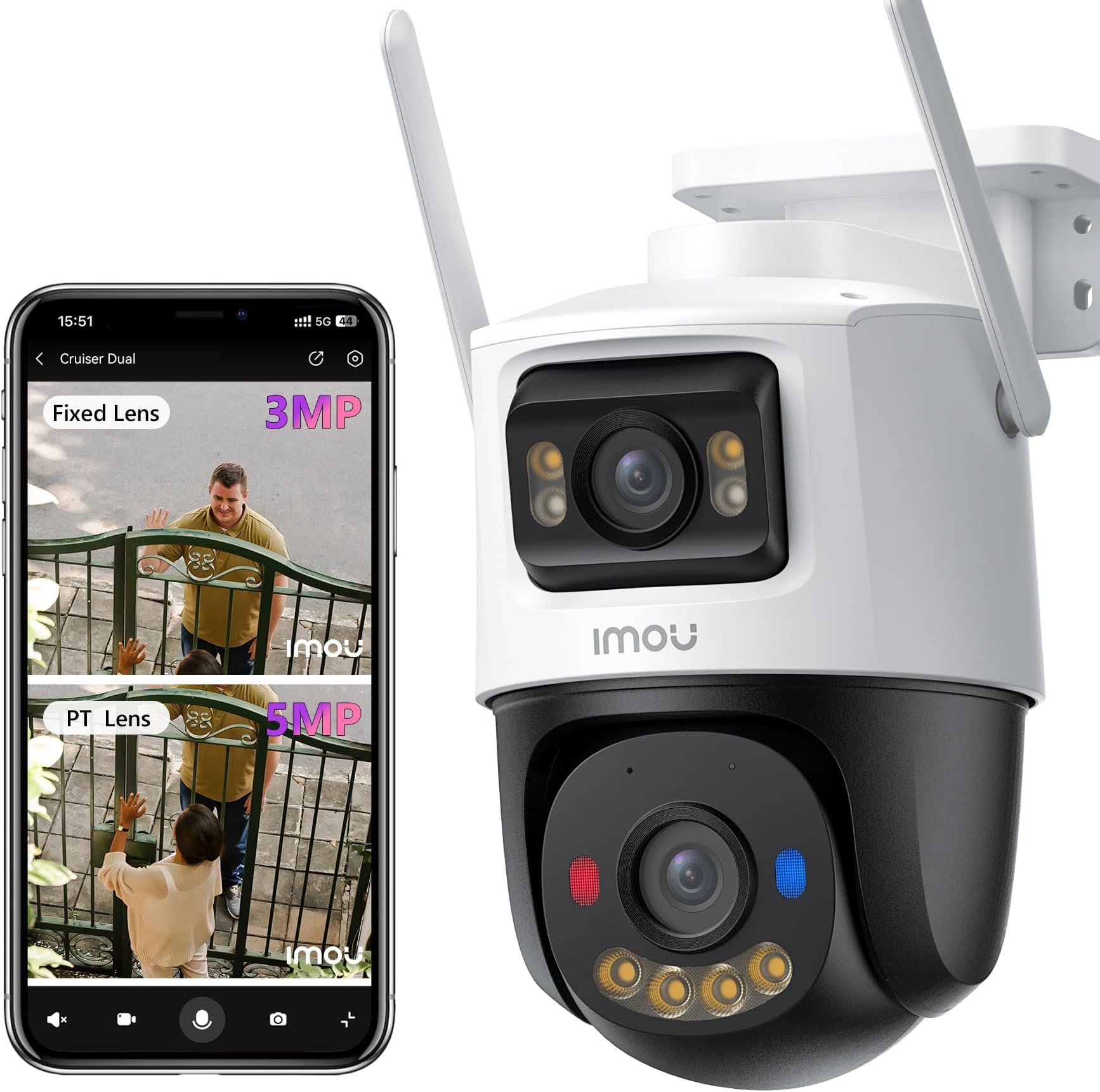 Imou 5K Outdoor Camera Wireless Outdoor Cameras, Dual-Lens Cam Outdoor Monitor, Camera for Home, Security Cameras Outdoor, Wireless Camera, 3MP Fixed Lens& 5MP PT, Cruiser Dual 8MP, Works with Alexa