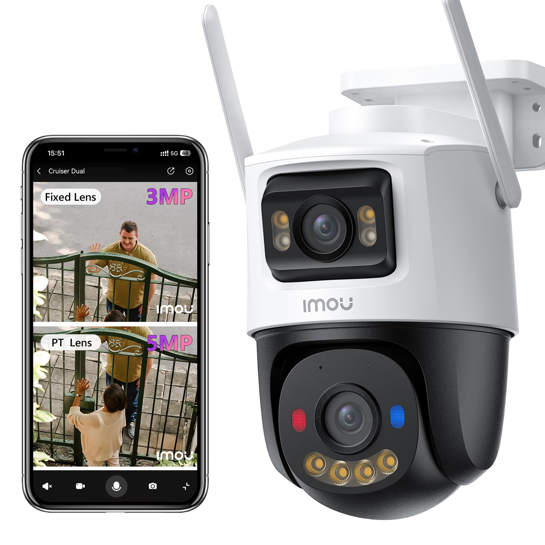 Imou 5K Outdoor Camera Wireless Outdoor Cameras, Dual-Lens Cam Outdoor Monitor, Camera for Home, Security Cameras Outdoor, Wireless Camera, 3MP Fixed Lens& 5MP PT, Cruiser Dual 8MP, Works with Alexa