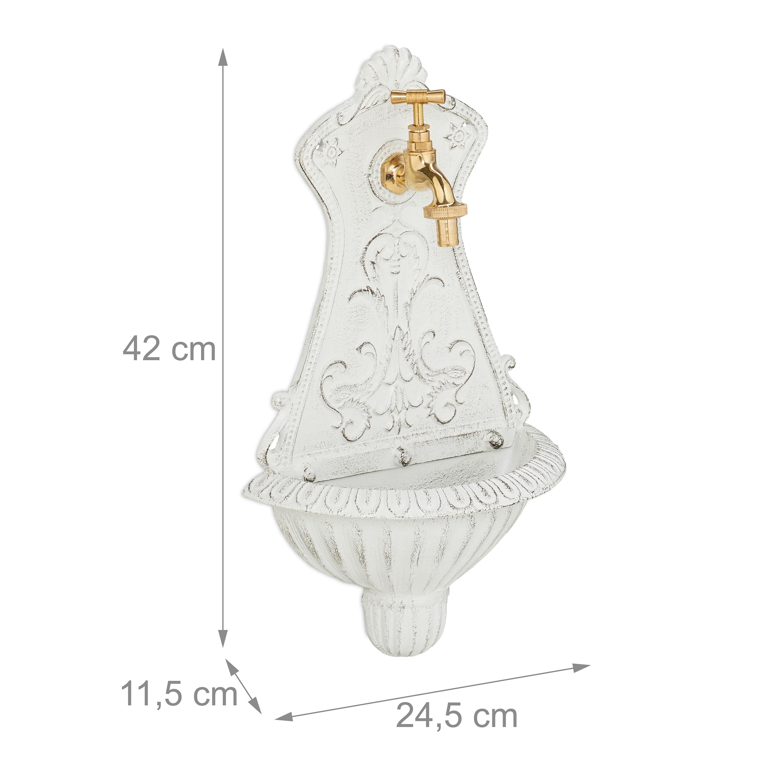 Relaxdays Fontaine extérieure de Jardin, Robinet, Design nostalgique, H x L x P : 42 x 24,5 x 11,5 cm, Blanche