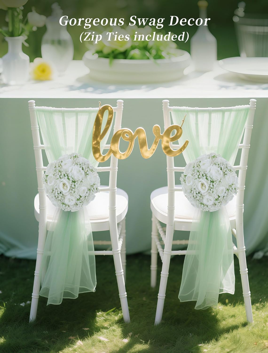 BLOSMON Babys Breath Artificial Flowers: 10 Pcs White Rose Baby Breath Ball Centerpieces for Wedding Table - Fake Silk Kissing Floral Arrangement for Home Party Event Decoration - Image 6