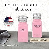 Vista 2 de Brighter Barns - Juego de saleros y pimenteros rosados, accesorios de cocina modernos, bonito juego de sal y pimienta con tapas de acero inoxidable