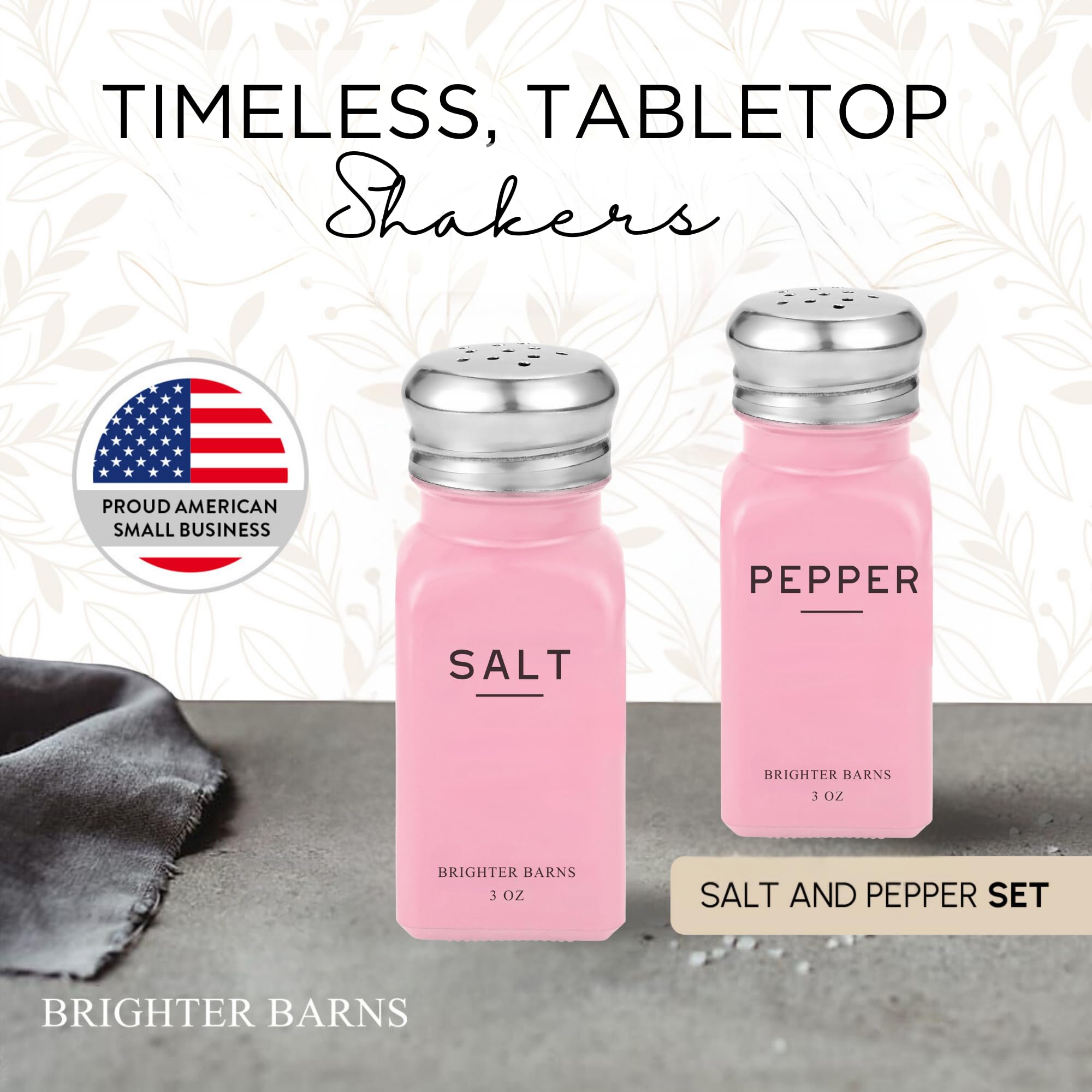 Brighter Barns - Juego de salero y pimentero rosa – Accesorios de cocina rosados – Bonito juego de sal y pimentero con tapas de acero inoxidable – Decoración rosa – Esenciales de cocina rosa para
