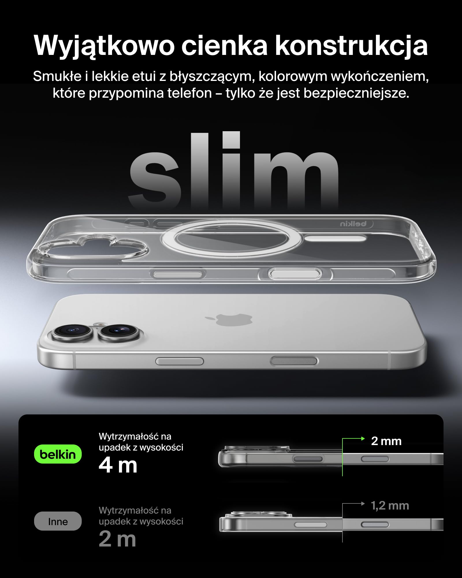 Belkin SheerForce Clear Zgodne z MagSafe Etui na Telefon iPhone 17, Niskoprofilowe z Powłoką Zapewniającą Odporność na Zarysowania – Magnetyczne i Odporne na Uderzenia Etui – Przezroczyste