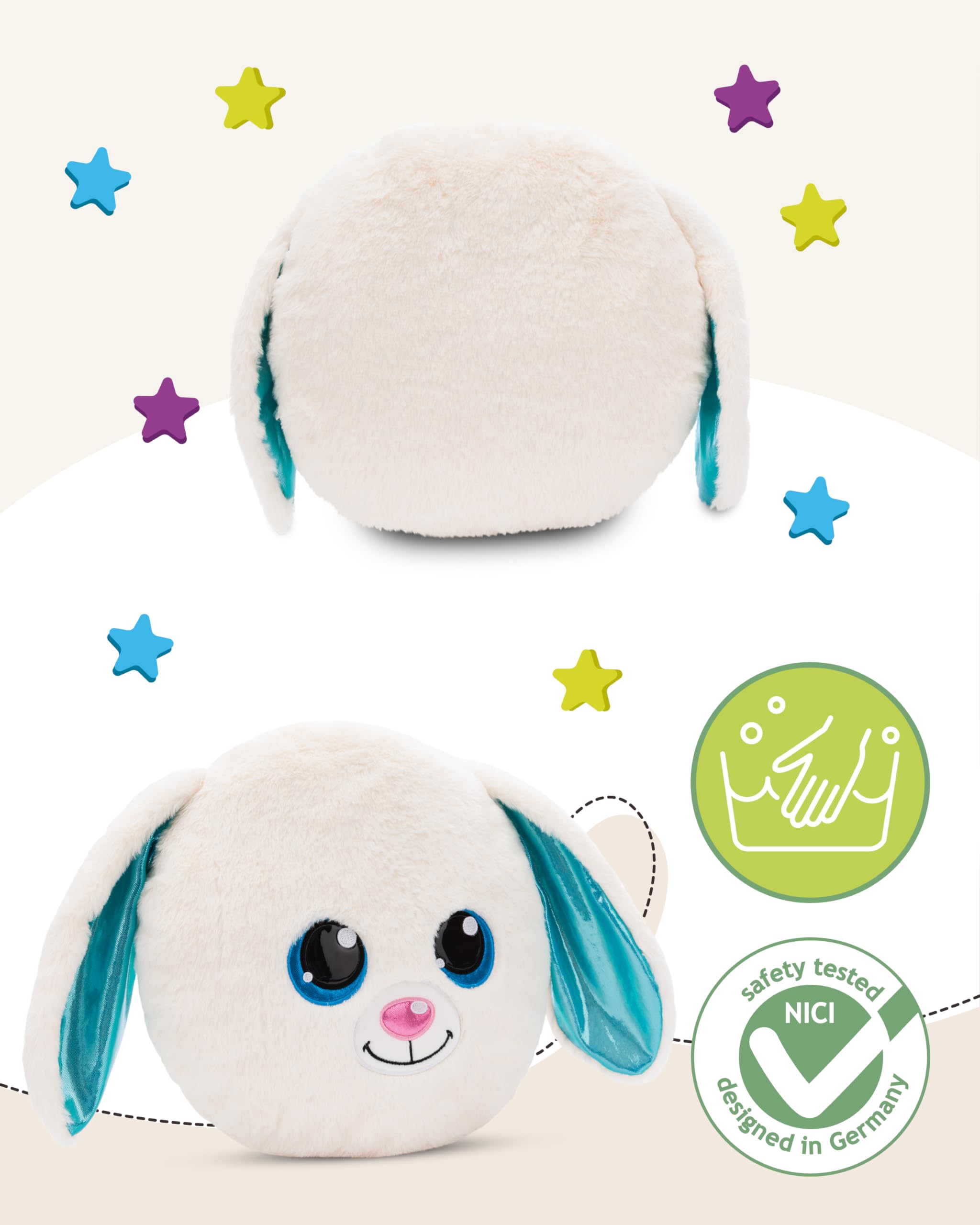 NICI Kuscheltier Kissen GLUBSCHIS Hase Wolli-Dot 32 x 32 cm - Flauschig-weiches Kuschelkissen für Babys & Kleinkinder, Kinderkissen für Jungs & Mädchen - 61366