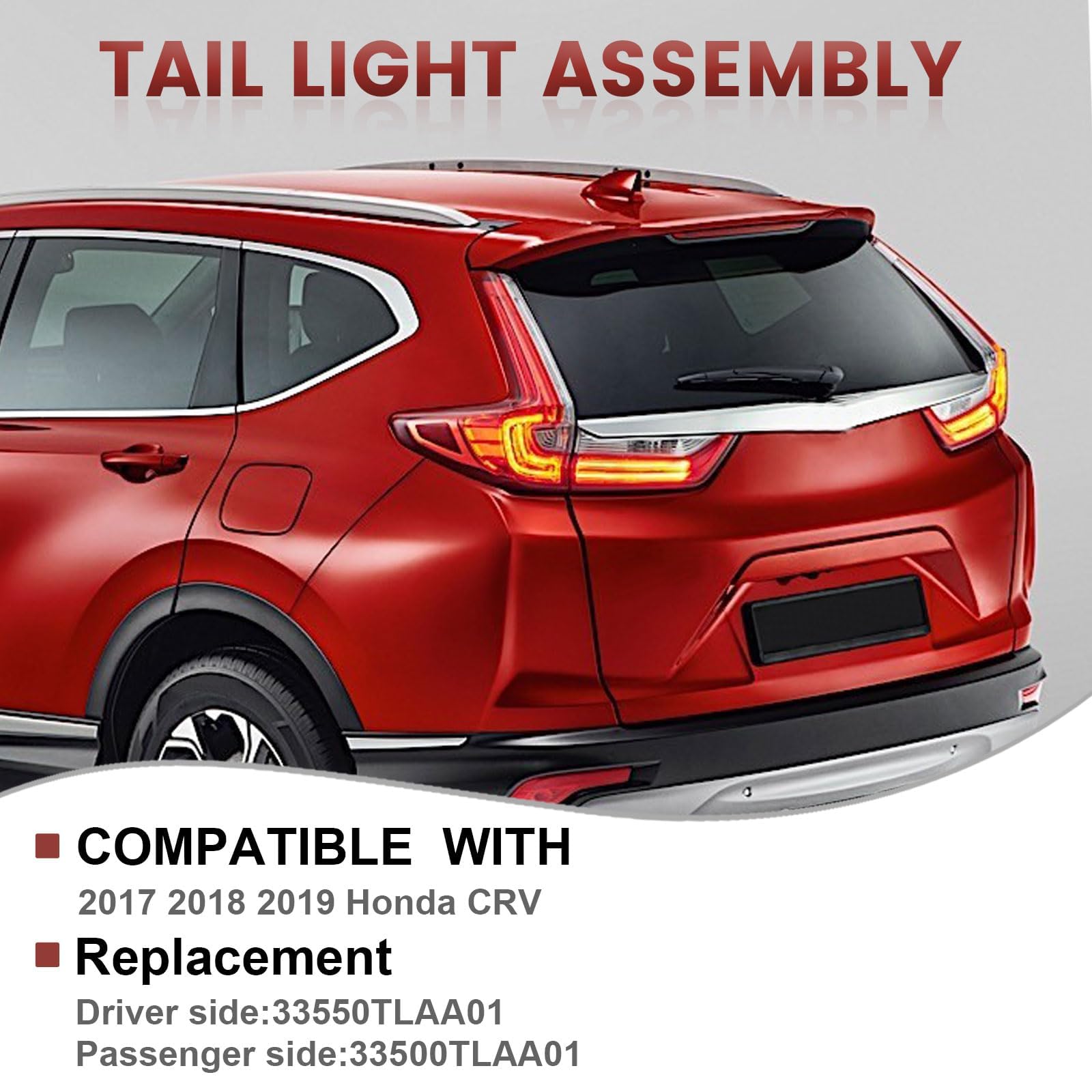 LED Tail Lights Assembly Compatible with 2017 2018 2019 Honda CRV,Left Driver Side Rear Light Taillights Replacement # 33550-TLA-A01