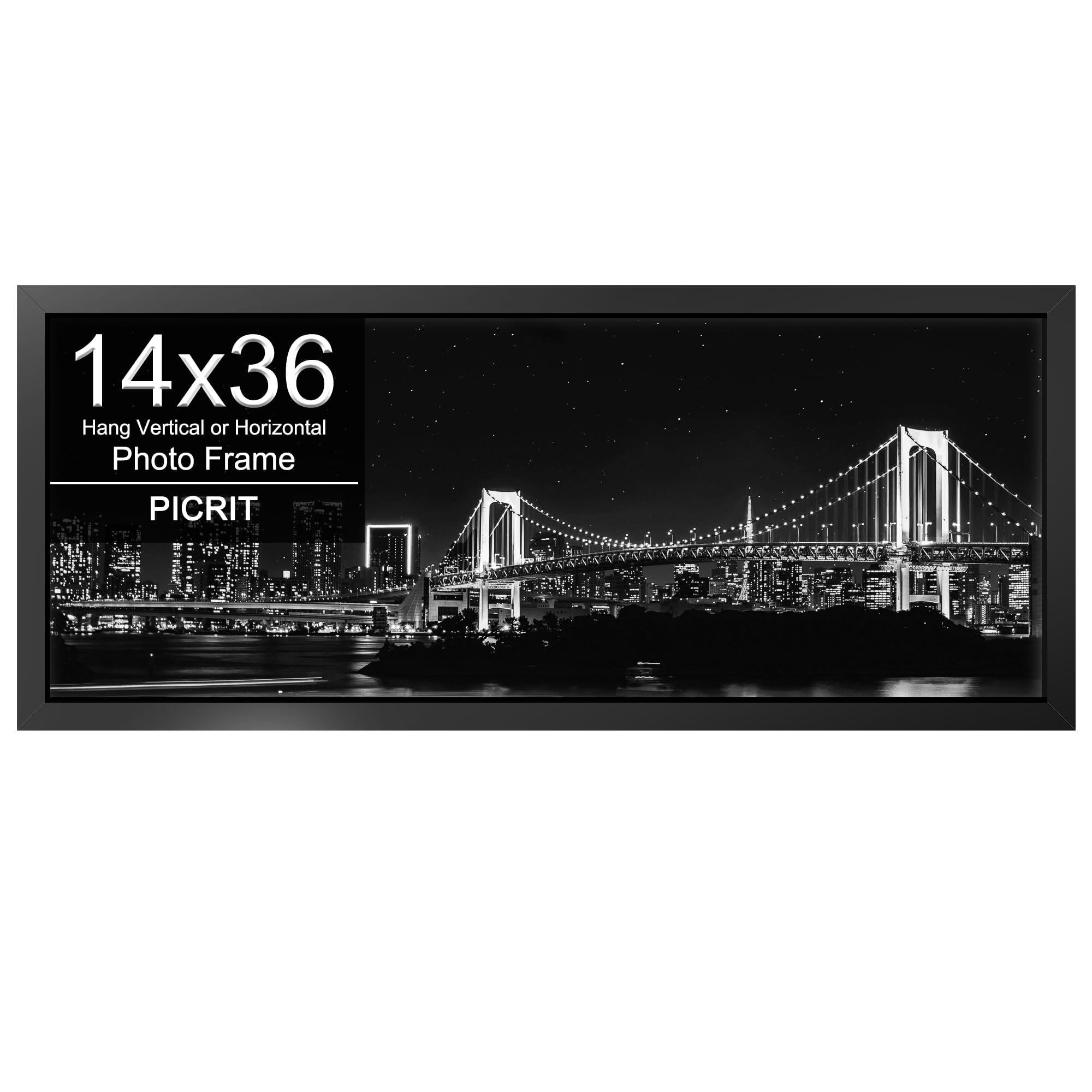 Picrit 14x36 Poster Frame, Photo Frame for Wall Mounting Display, Black — image 1