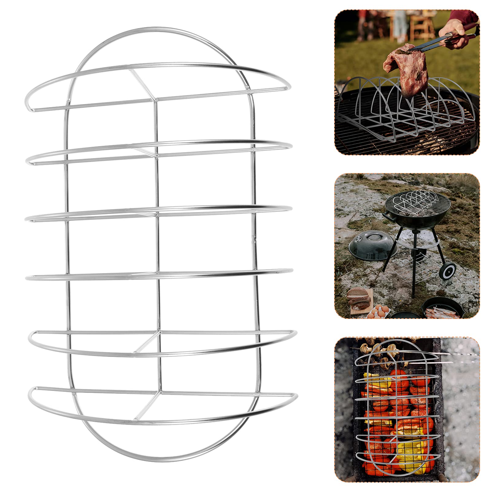 Hemobllo Rack per Costine in Acciaio Inox, Supporto Barbecue Robusto | 1 Pezzo, Finitura Argento, Struttura Portatile Flusso D’aria Uniforme, per Grigliare a Casa o Picnic