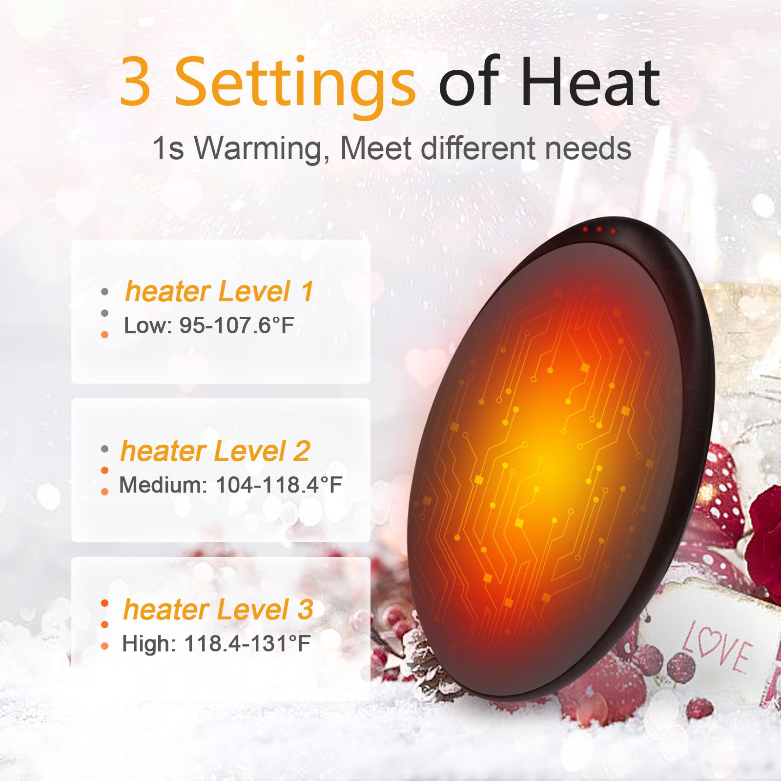 Hand Warmers Rechargeable, 5200mAh Electric Portable Pocket Heater. USB Hand Warmer, 8 Hrs Lasting Hand Heater for Camping, Hiking, Golf, Skiing. Gifts for Men, Women, Kids. (Classic Style)