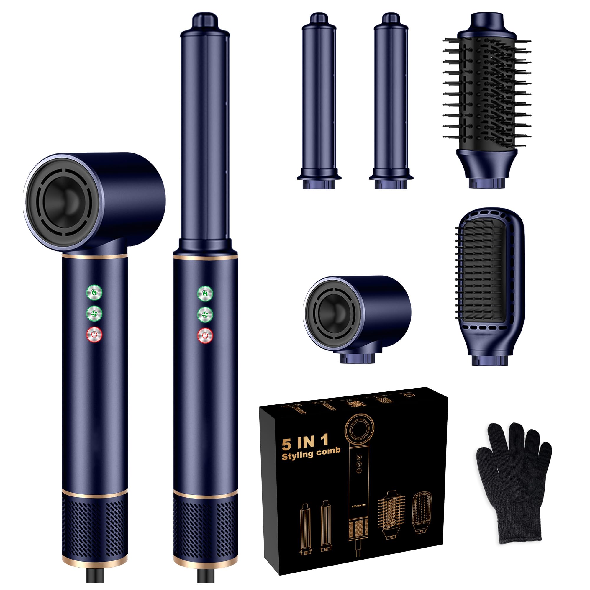 Hair styler 5 en 1 con juego de 320 millones de lonic air styler, flujo de aire de 20 m/s, secador de pelo de 110 000 rpm, con cepillo para el pelo, rizador de pelo, cepillo alisador, 340 g, ligero y