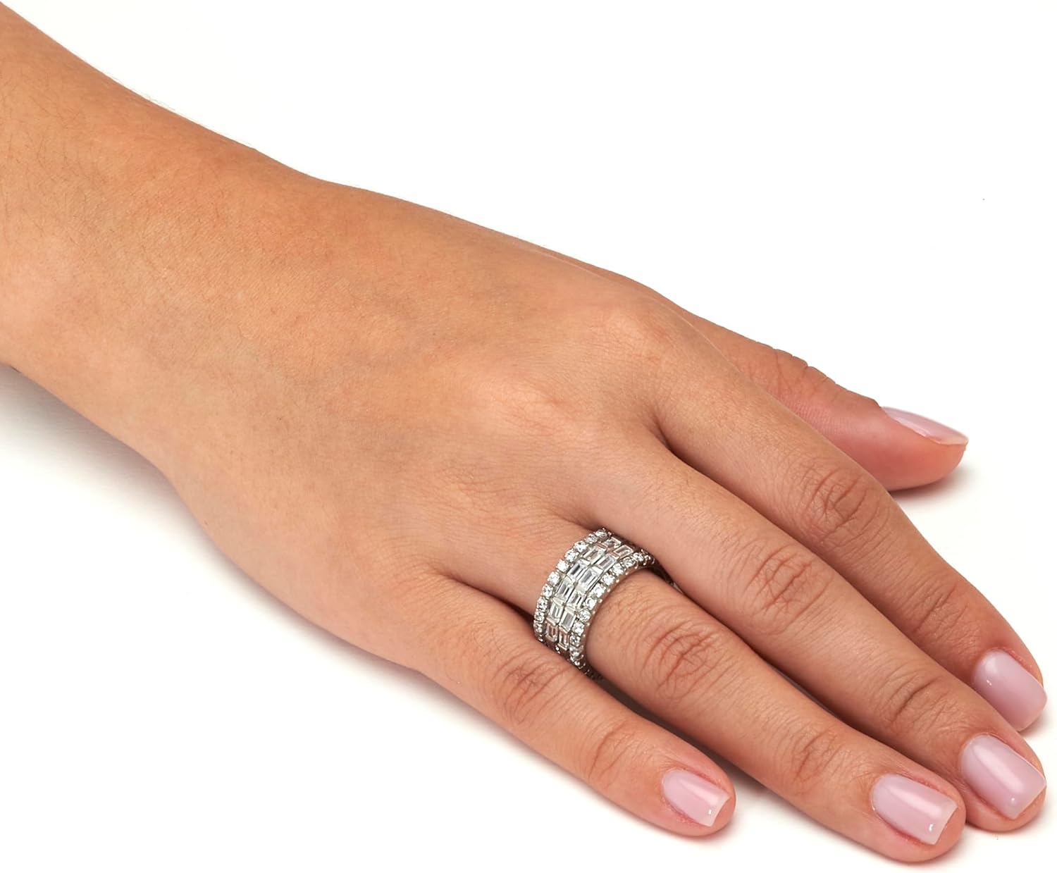 Palm Beach Jewelry 7.02 TCW Baguette Cubic Zirconia Sterling Silver 4-Row Eternity Band