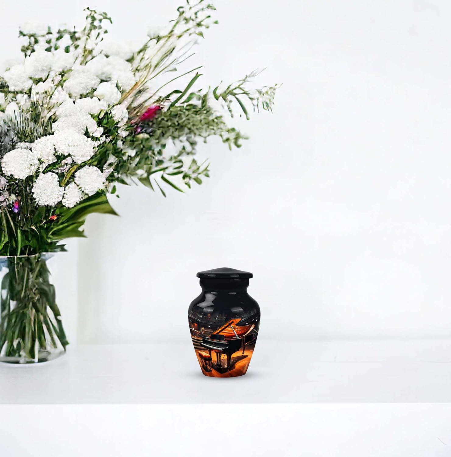 Piano Logo Memorial Urn, 3 Inch Urn Set of 2, Small Cremation Urn for Dog Ashes, Keepsake Urn for Baby Ashes, Cat Ashes Urn, Unique Human Ashes Urn, Black Urn